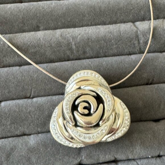 Sterling Silver 925 Omega Necklace with Electroform Rose Flower Pendant - Picture 7 of 14